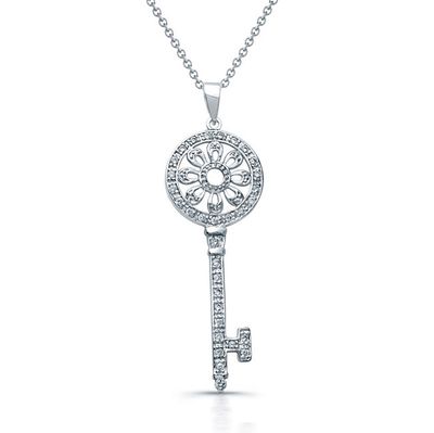 Dazzlers Sterling Silver Rhodium Plated and CZ Flower Key Necklace, MPN: DBN306