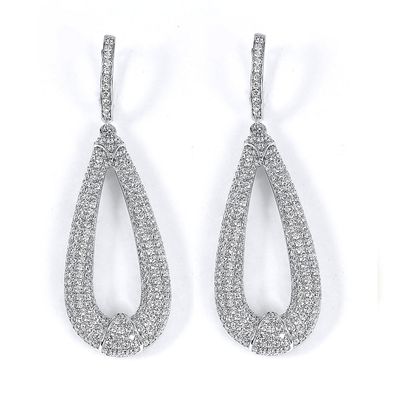 Dazzlers Sterling Silver Rhodium Plated and micro-pave CZ Teardrop Dangle Earrings, MPN: DCE-421