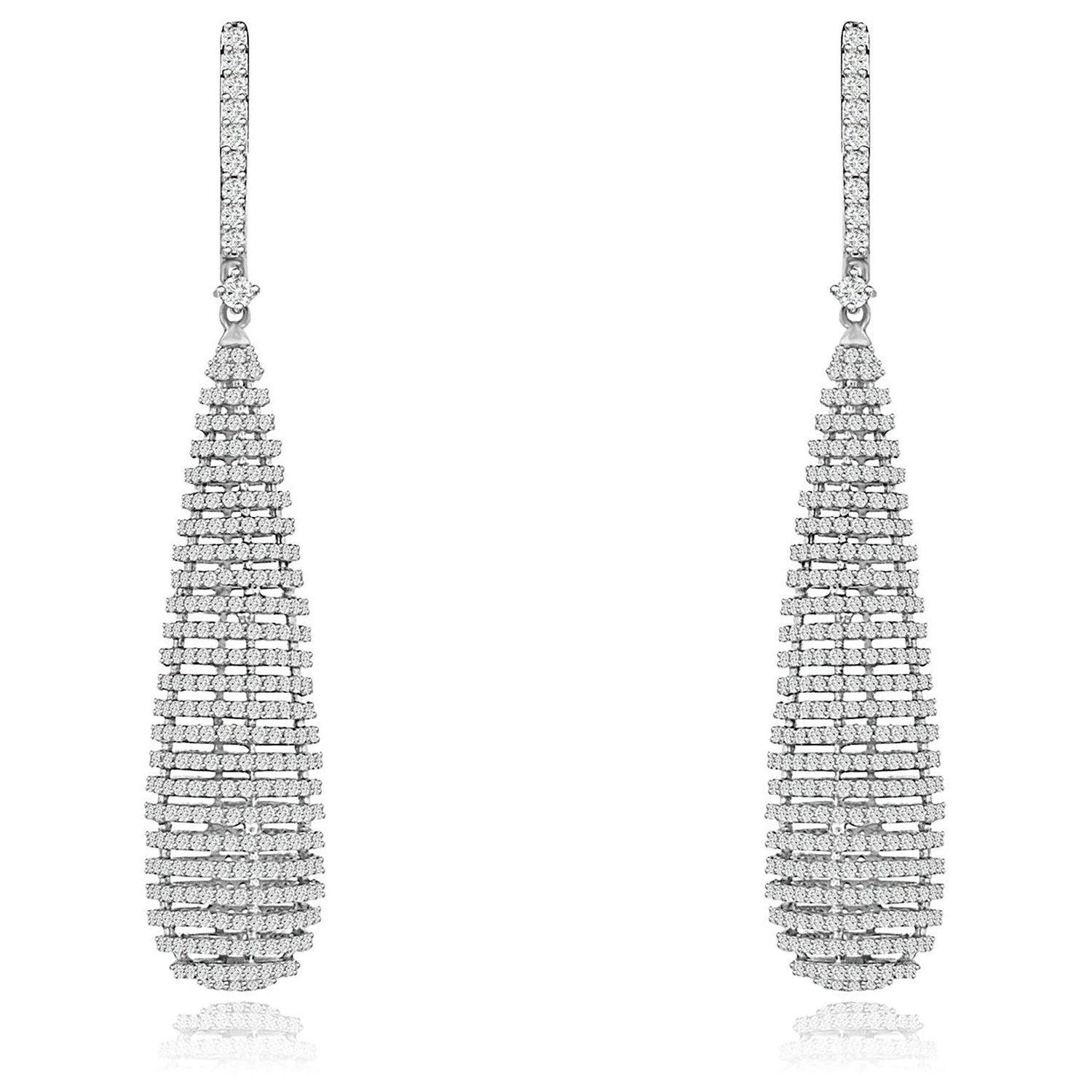 Dazzlers Sterling Silver Rhodium Plated and CZ Swirl Cone Dangle Earrings, MPN: DCE-571