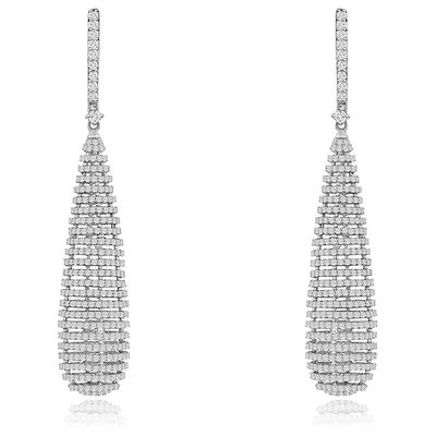 Dazzlers Sterling Silver Rhodium Plated and CZ Swirl Cone Dangle Earrings, MPN: DCE-571