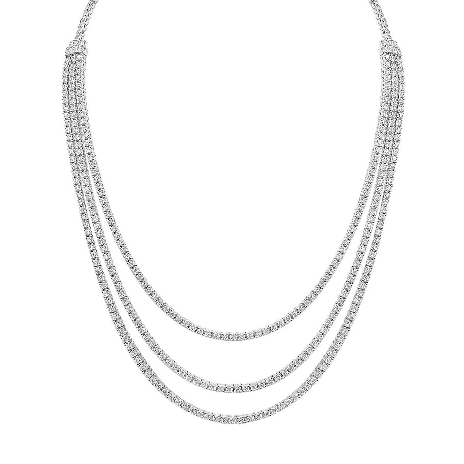 Dazzlers Sterling Silver Rhodium Plated and 3 layer of CZ Necklace, MPN: DCN-250