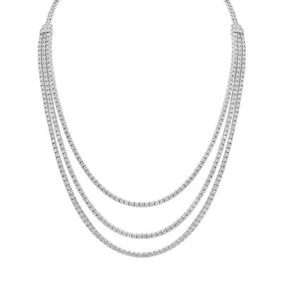 Dazzlers Sterling Silver Rhodium Plated and 3 layer of CZ Necklace, MPN: DCN-250