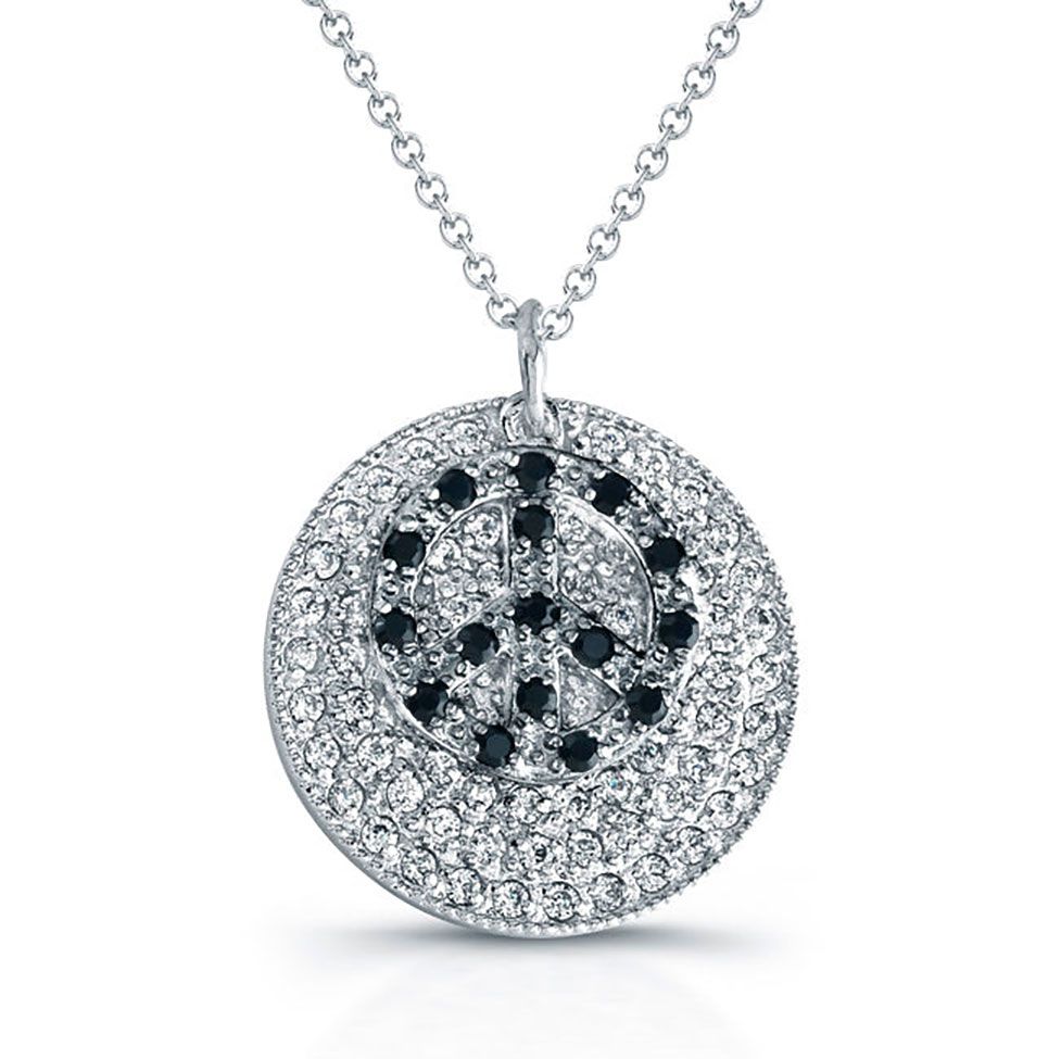 Dazzlers Sterling Silver Rhodium Plated and Black CZ Peace Necklace, MPN: DBN423