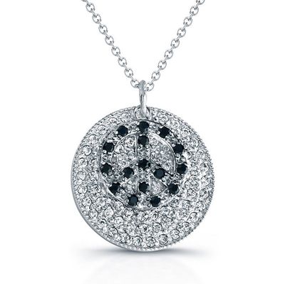 Dazzlers Sterling Silver Rhodium Plated and Black CZ Peace Necklace, MPN: DBN423