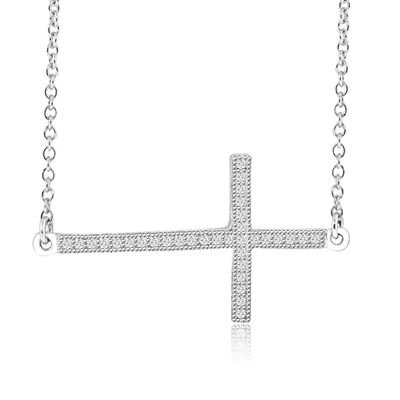 Dazzlers Sterling Silver Rhodium Plated and CZ Cross Necklace, MPN: DMN-287