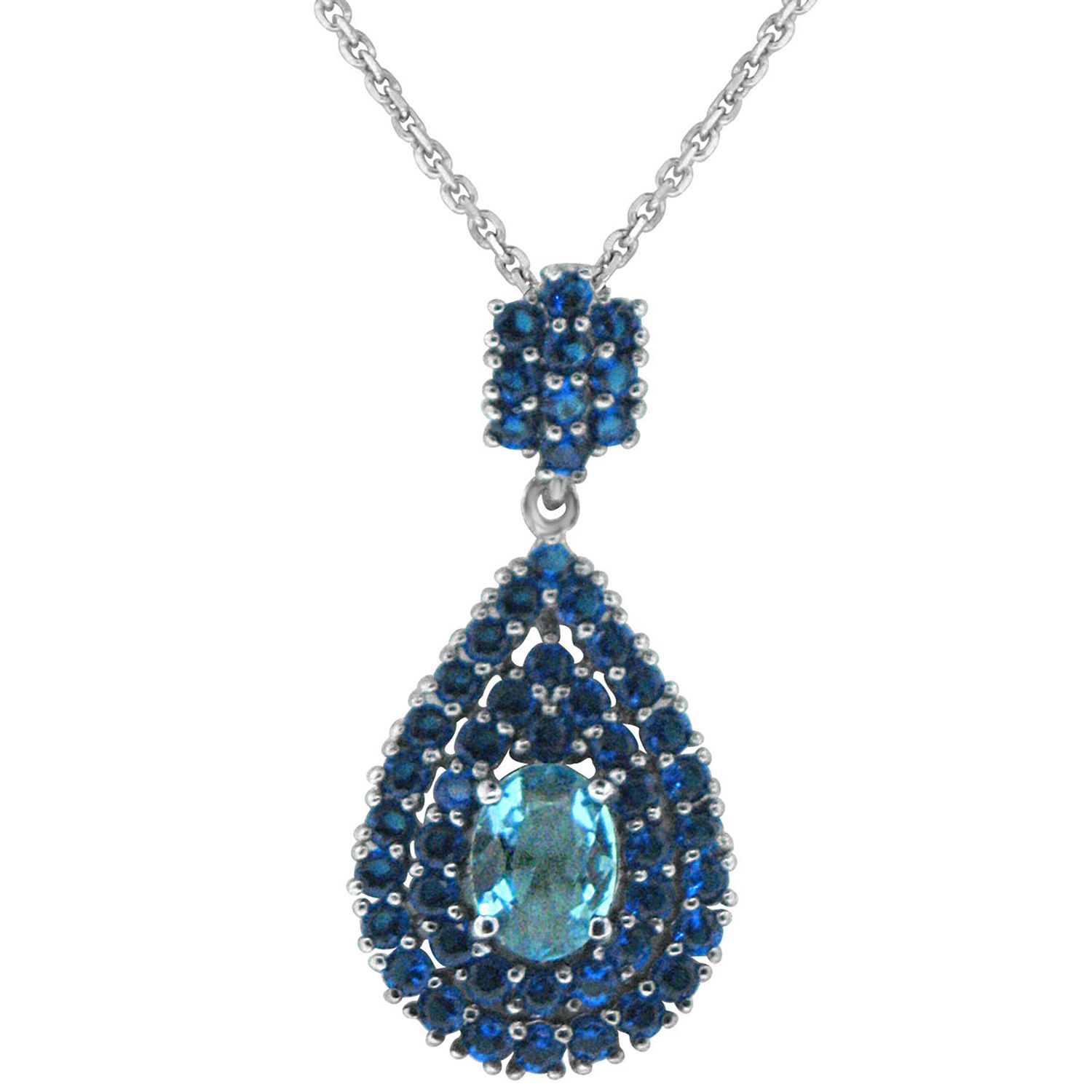 Dazzlers Sterling Silver Black Rhodium Plated with Simulated Blue Topaz and Blue CZ Necklace, MPN: …