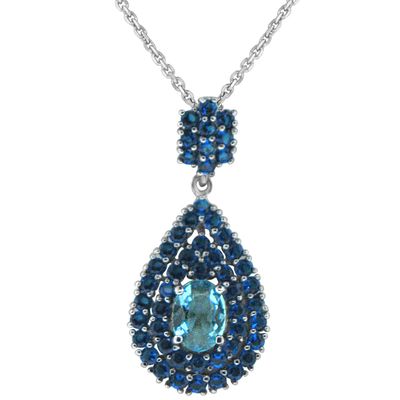 Dazzlers Sterling Silver Black Rhodium Plated with Simulated Blue Topaz and Blue CZ Necklace, MPN: …