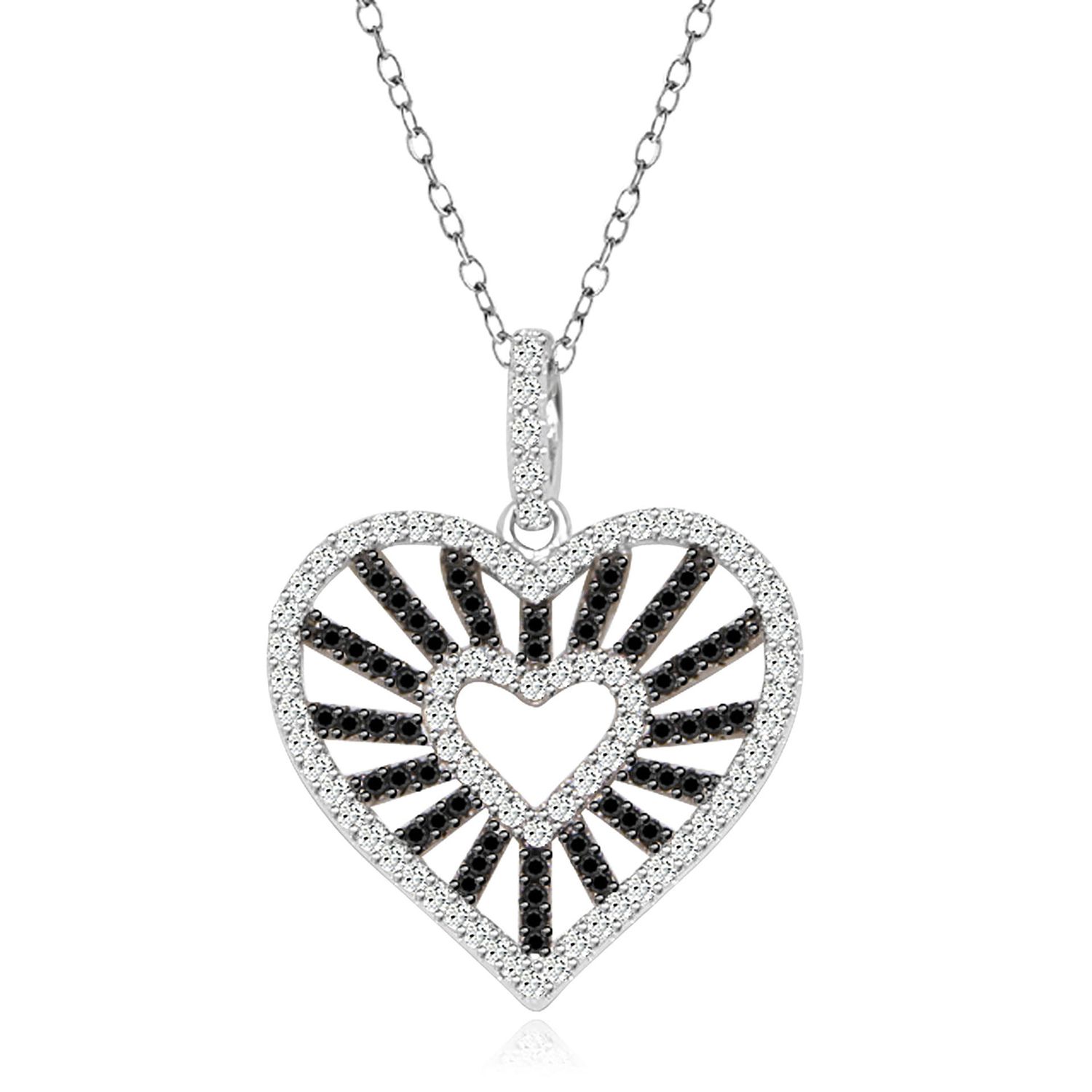 Dazzlers Sterling Silver Rhodium Plated Black and White CZ Heart Necklace, MPN: DYN-736