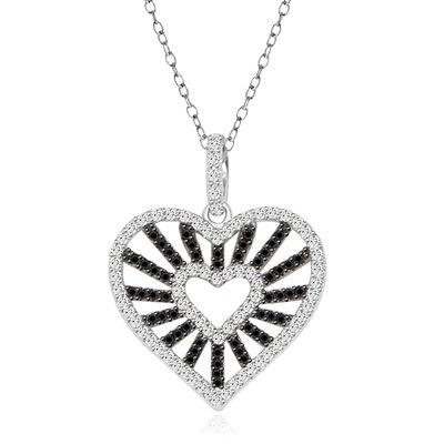 Dazzlers Sterling Silver Rhodium Plated Black and White CZ Heart Necklace, MPN: DYN-736
