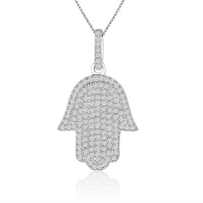 Dazzlers Sterling Silver Rhodium Plated and micro-pave CZ Chamsah Necklace, MPN: DYN-706