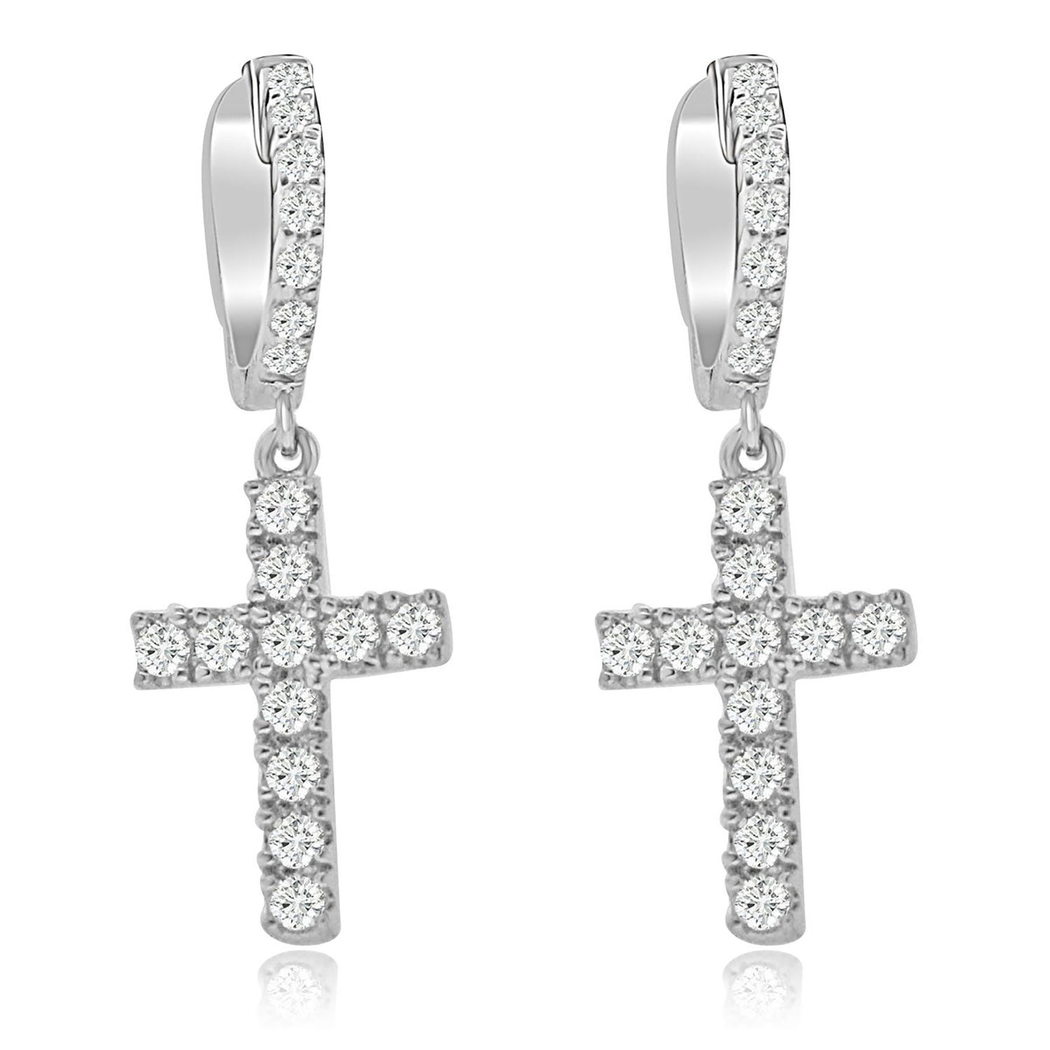 Dazzlers Sterling Silver Rhodium Plated and CZ Cross Dangle Earrings, MPN: DCE-605