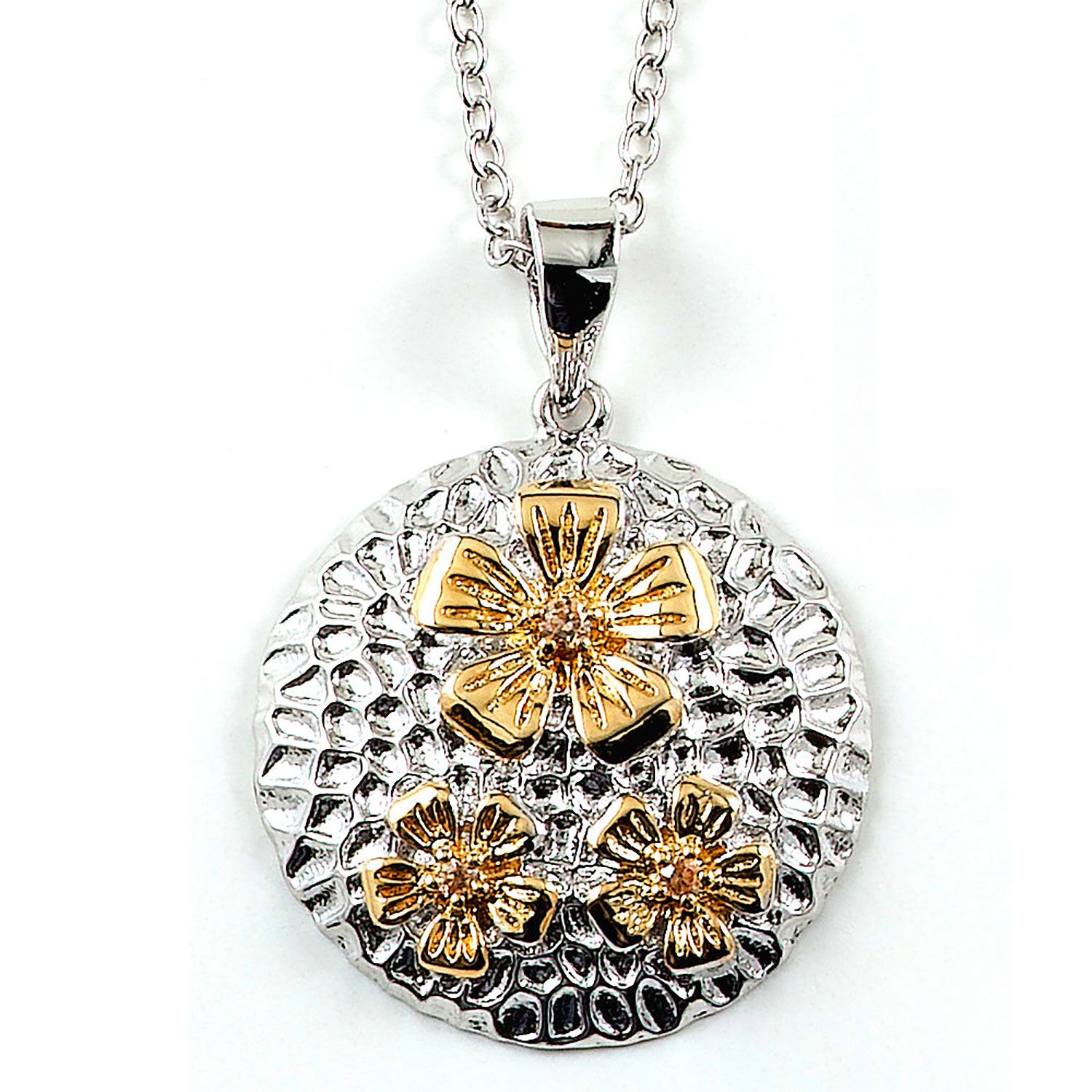 Dazzlers Two-tone Sterling Silver and CZ Flower Necklace, MPN: DBN453