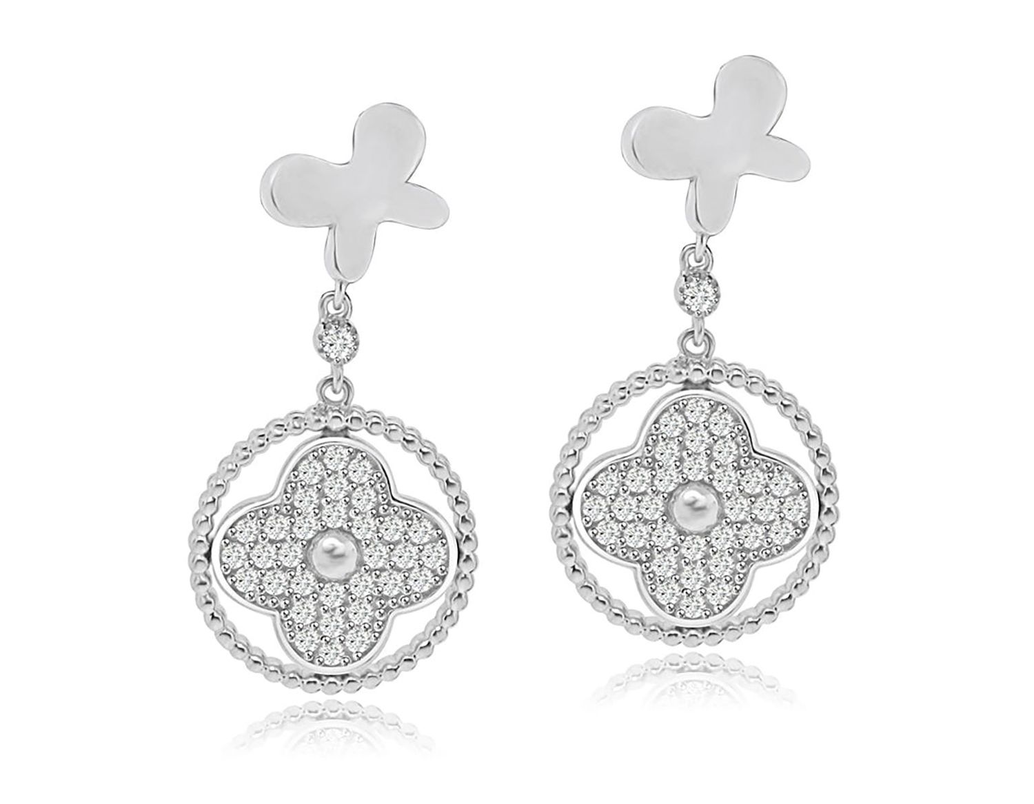 Dazzlers Sterling Silver Rhodium Plated and CZ Dangle Earrings, MPN: DCE-475
