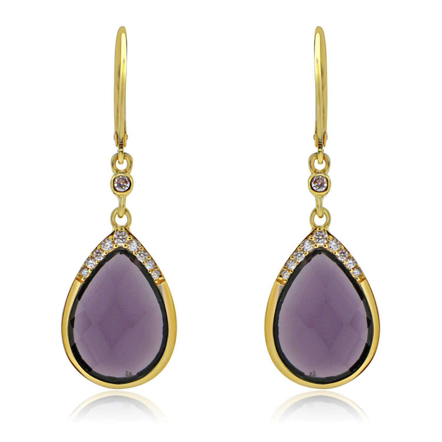 Dazzlers Sterling Silver Gold Plated with Simulated Amethyst and CZ Teardrop Dangle Earrings, MPN: …