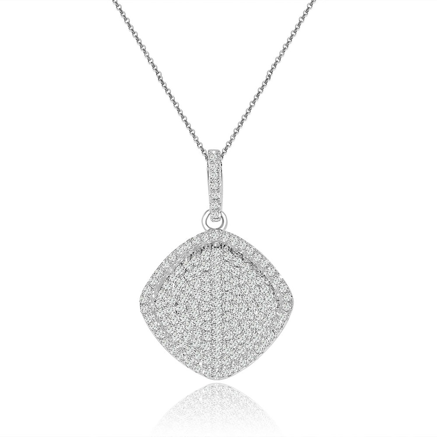 Dazzlers Sterling Silver Rhodium Plated and micro-pave Cushion CZ Necklace, MPN: DYN-718