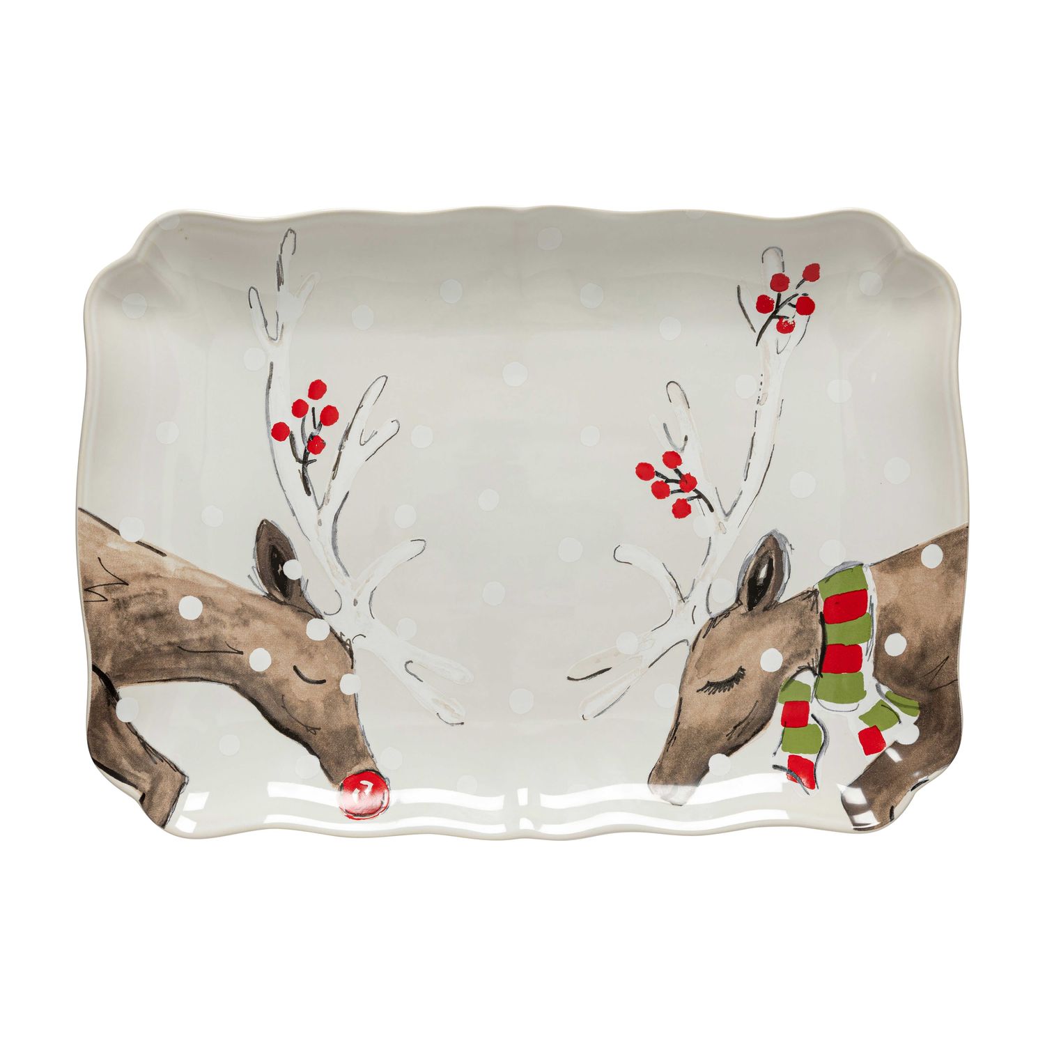 Casafina Deer Friends White Rectangular Platter DF620-WHI, 840289024003