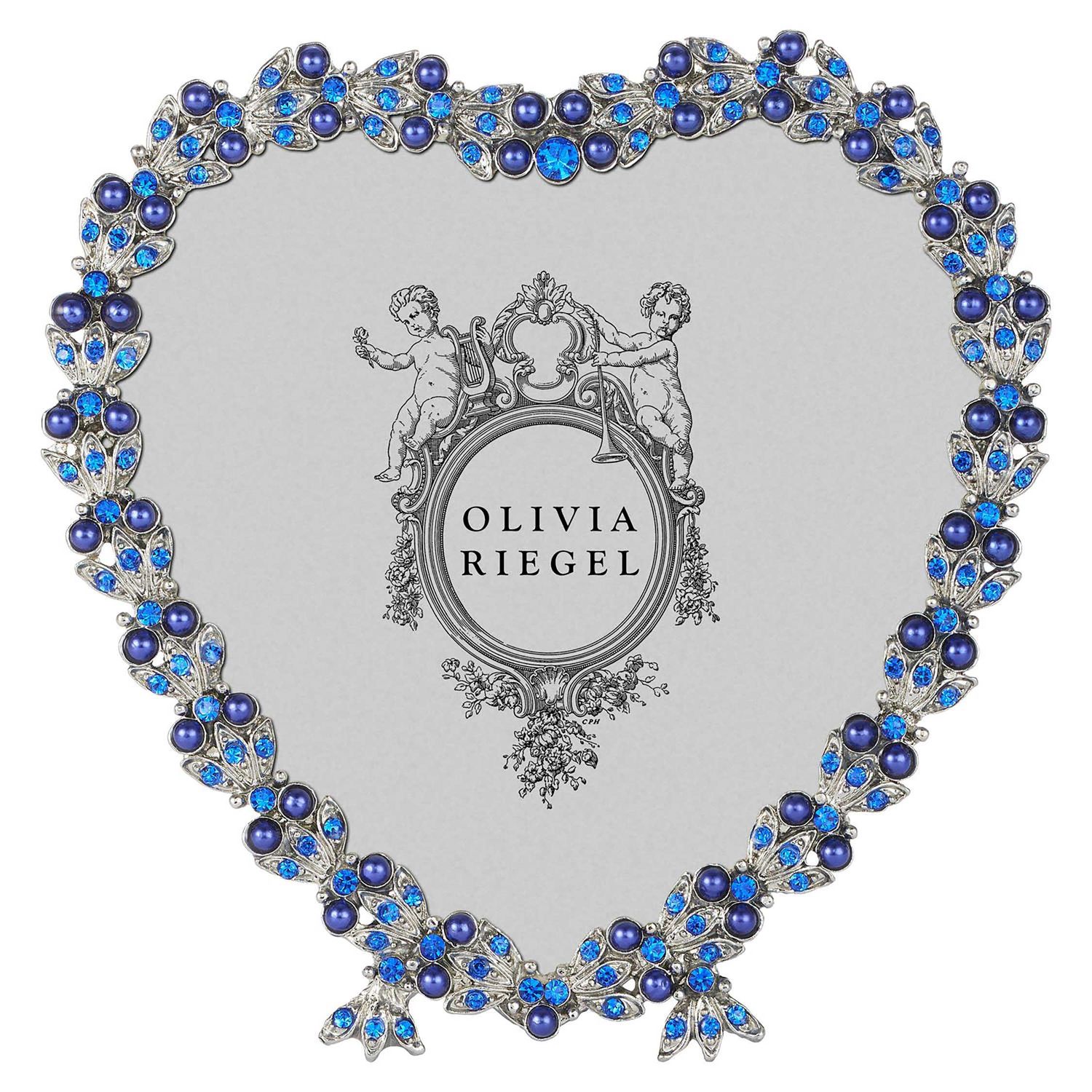 Olivia Riegel Silver Contessa Heart 3.5 Inch Picture Frame with Sapphire Crystals and Blue Pearls, …