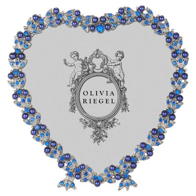 Olivia Riegel Silver Contessa Heart 3.5 Inch Picture Frame with Sapphire Crystals and Blue Pearls, …