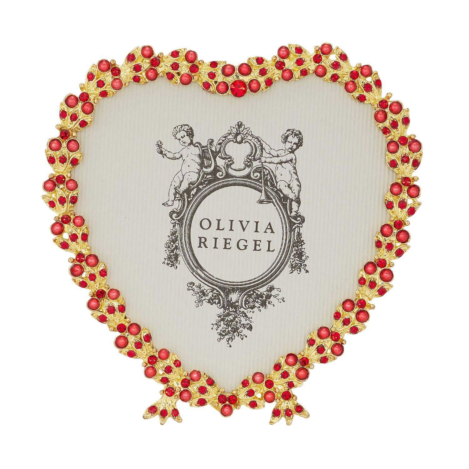 Olivia Riegel Gold Contessa Heart 3.5 Inch Picture Frame with Ruby Crystals &amp; Red Pearls, MPN: RT25…