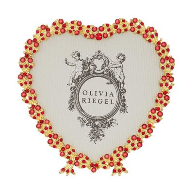 Olivia Riegel Gold Contessa Heart 3.5 Inch Picture Frame with Ruby Crystals &amp; Red Pearls, MPN: RT25…