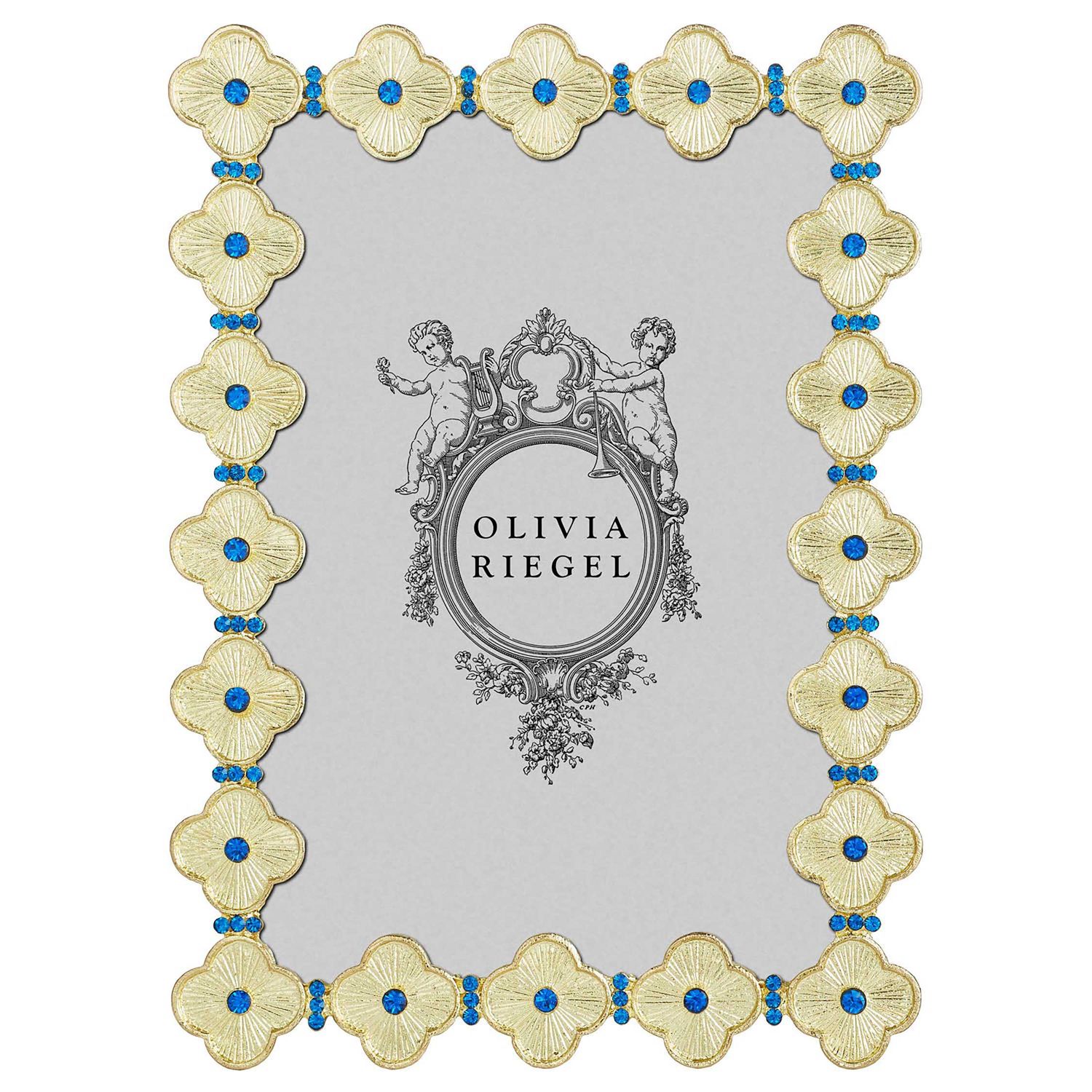 Olivia Riegel Gold Clover 4 x 6 Inch Picture Frame with Capri Blue Stones, MPN: BL2252