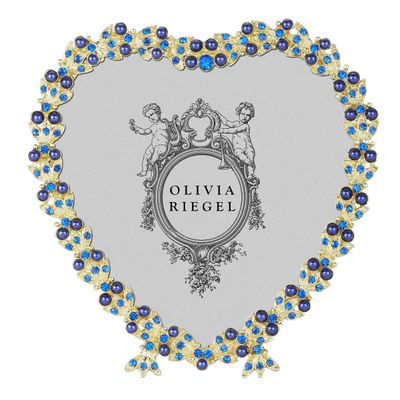 Olivia Riegel Gold Contessa Heart 3.5 Inch Picture Frame with Sapphire Crystals and Blue Pearls, MP…