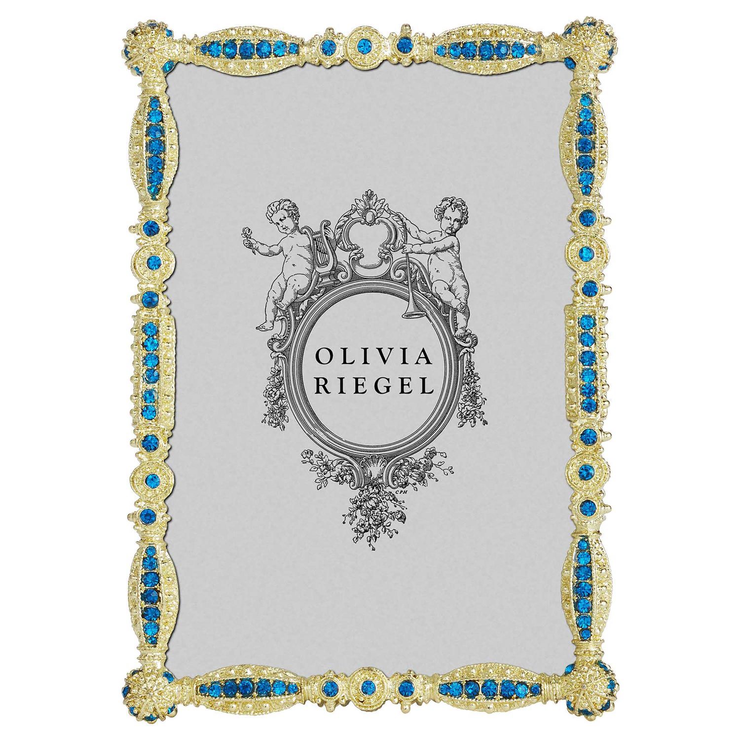 Olivia Riegel Gold Asbury 4 x 6 Inch Picture Frame with Capri Blue Stones, MPN: BL4641
