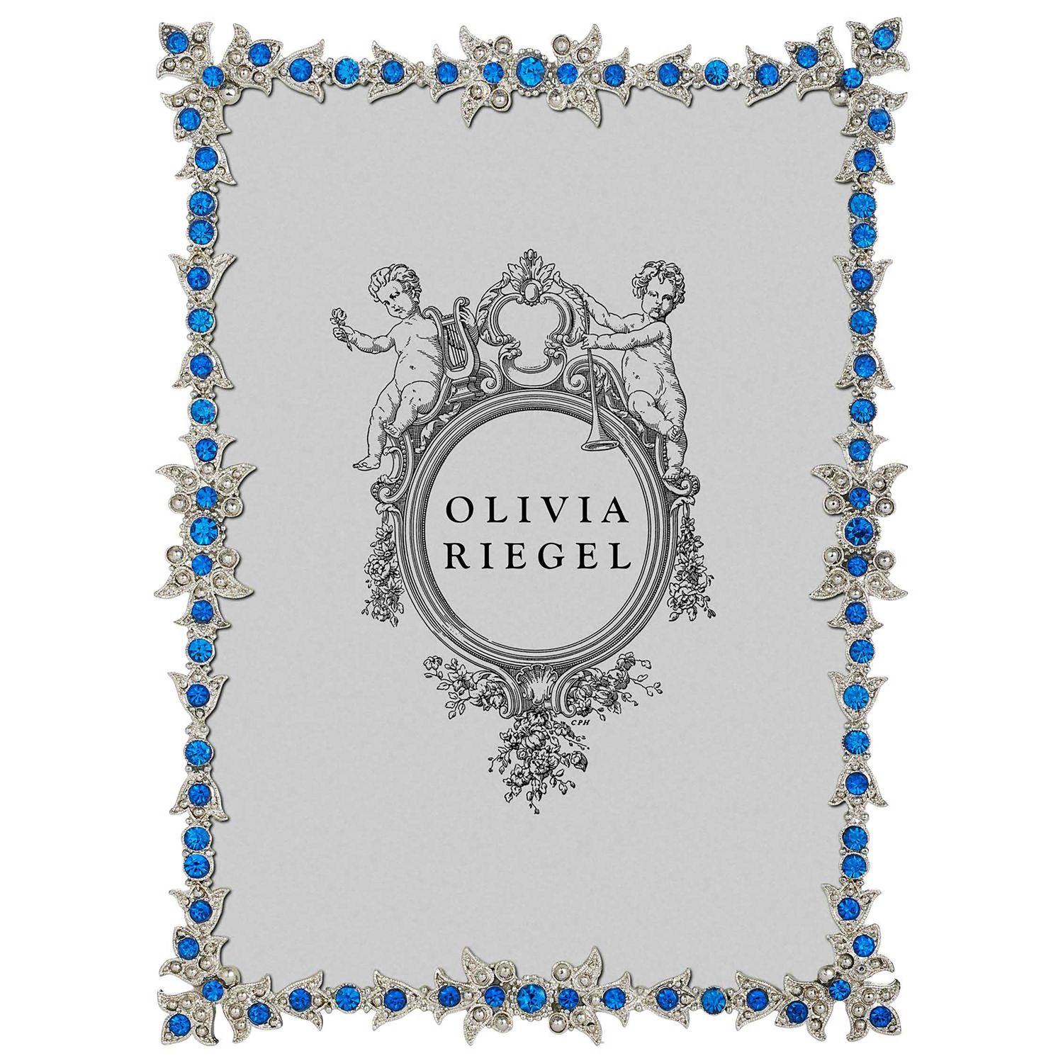 Olivia Riegel Silver Luxembourg 5 x 7 Inch Picture Frame with Capri Blue Stones, MPN: BL3213