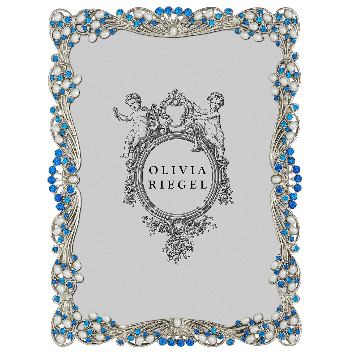 Olivia Riegel Silver Audrey 5 x 7 Inch Picture Frame with Capri Blue Stones &amp; White Freshwater Pear…
