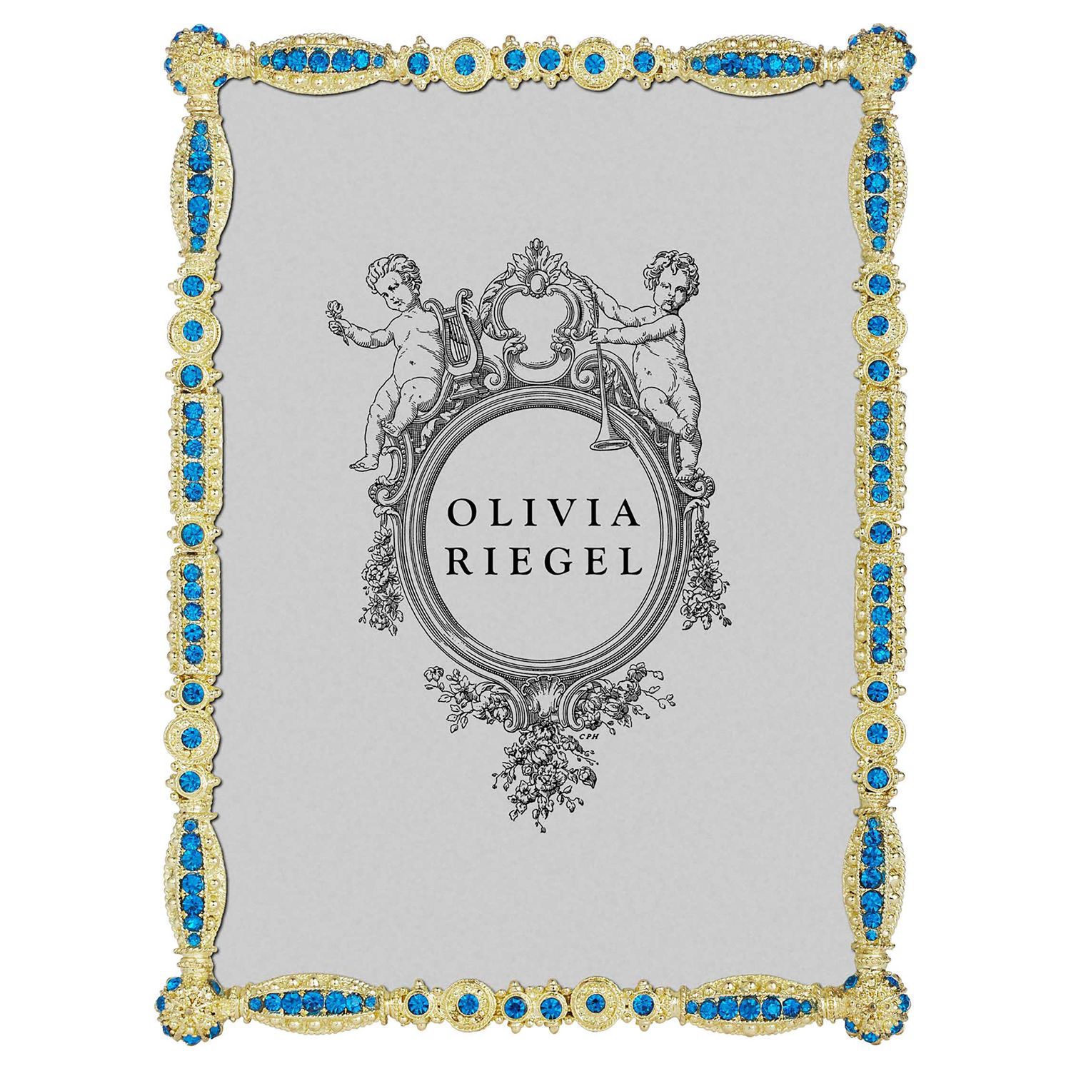Olivia Riegel Gold Asbury 5 x 7 Inch Picture Frame with Capri Blue Stones, MPN: BL4642