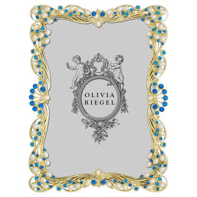 Olivia Riegel Gold Audrey 4 x 6 Inch Picture Frame with Capri Blue Stones &amp; White Freshwater Pearls…