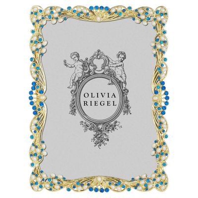 Olivia Riegel Gold Audrey 5 x 7 Inch Picture Frame with Capri Blue Stones &amp; White Freshwater Pearls…