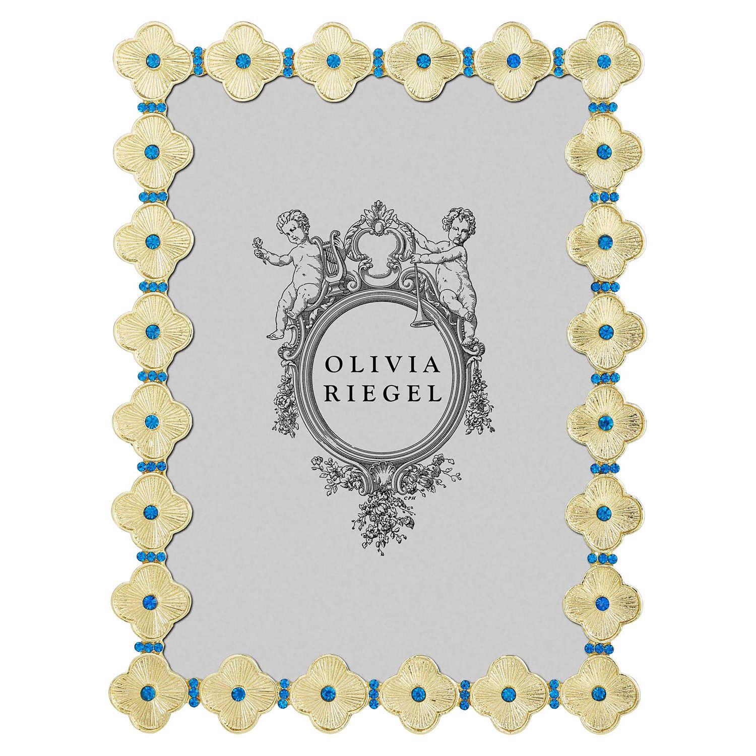 Olivia Riegel Gold Clover 5 x 7 Inch Picture Frame with Capri Blue Stones, MPN: BL2253