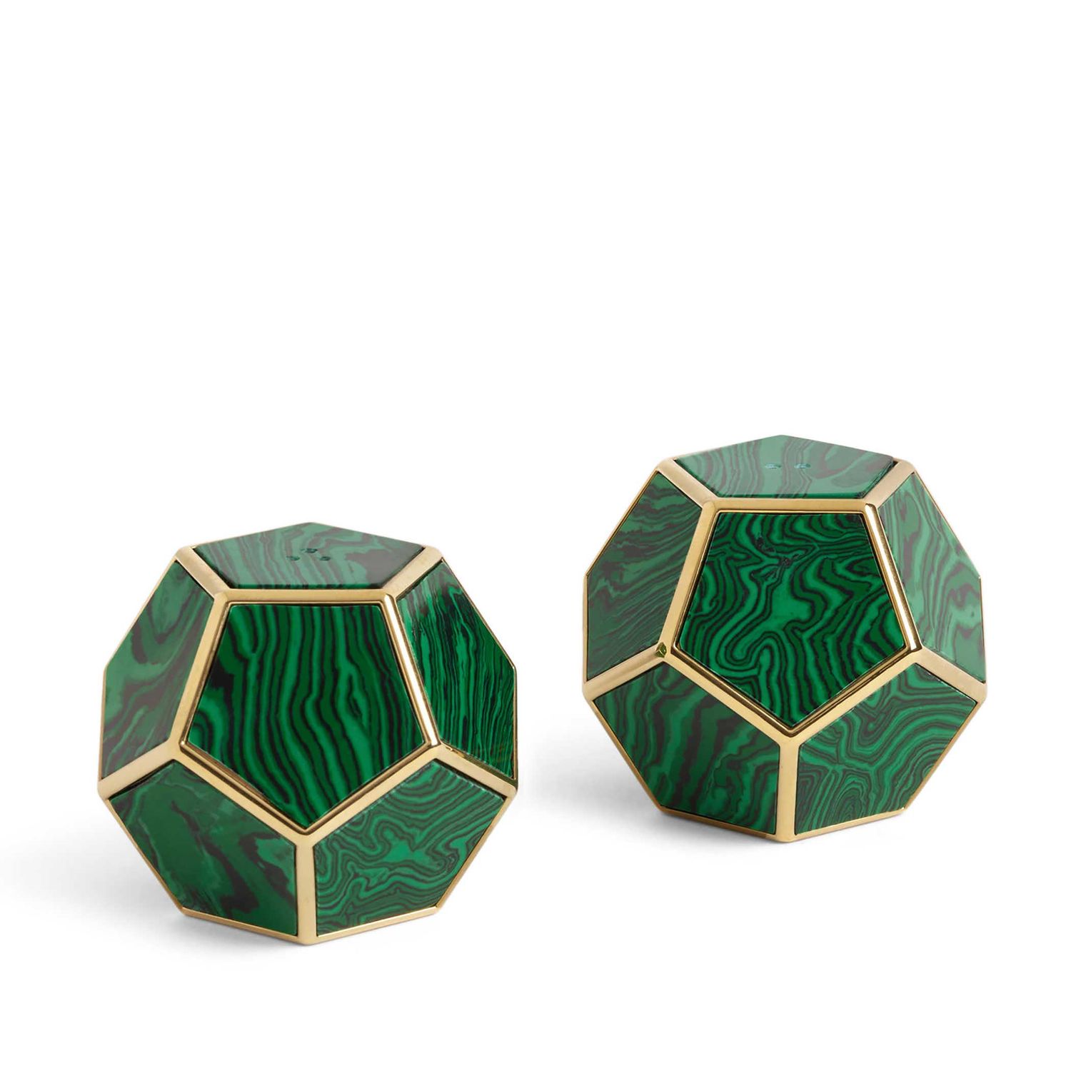 L'Objet Pentagon Spice Jewels Malachite 24k Gold Set of 2 SP4852, 810009648253