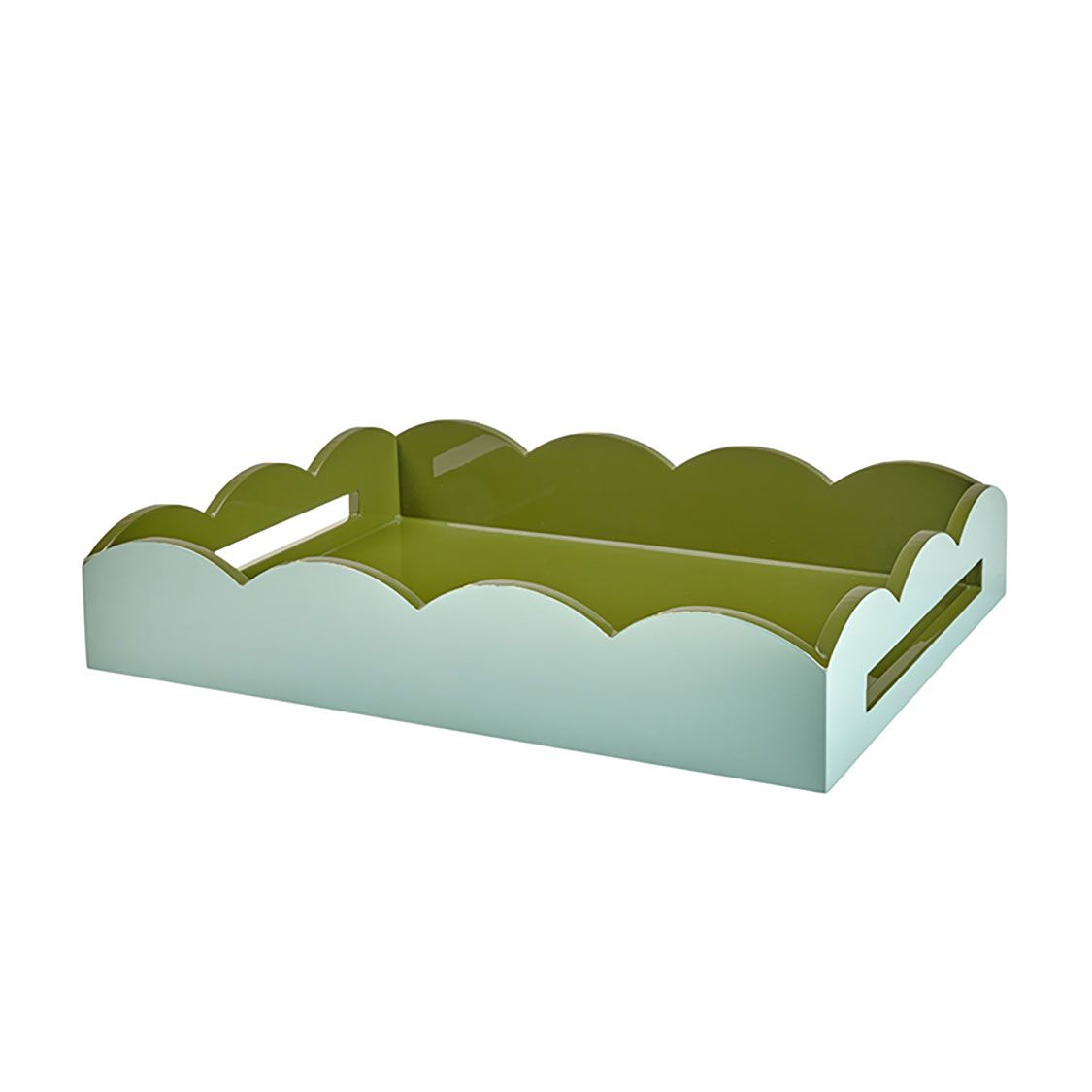 Addison Ross London 17x13 Scalloped Tray Eau De Nil Khaki TR3532, 5024043196167
