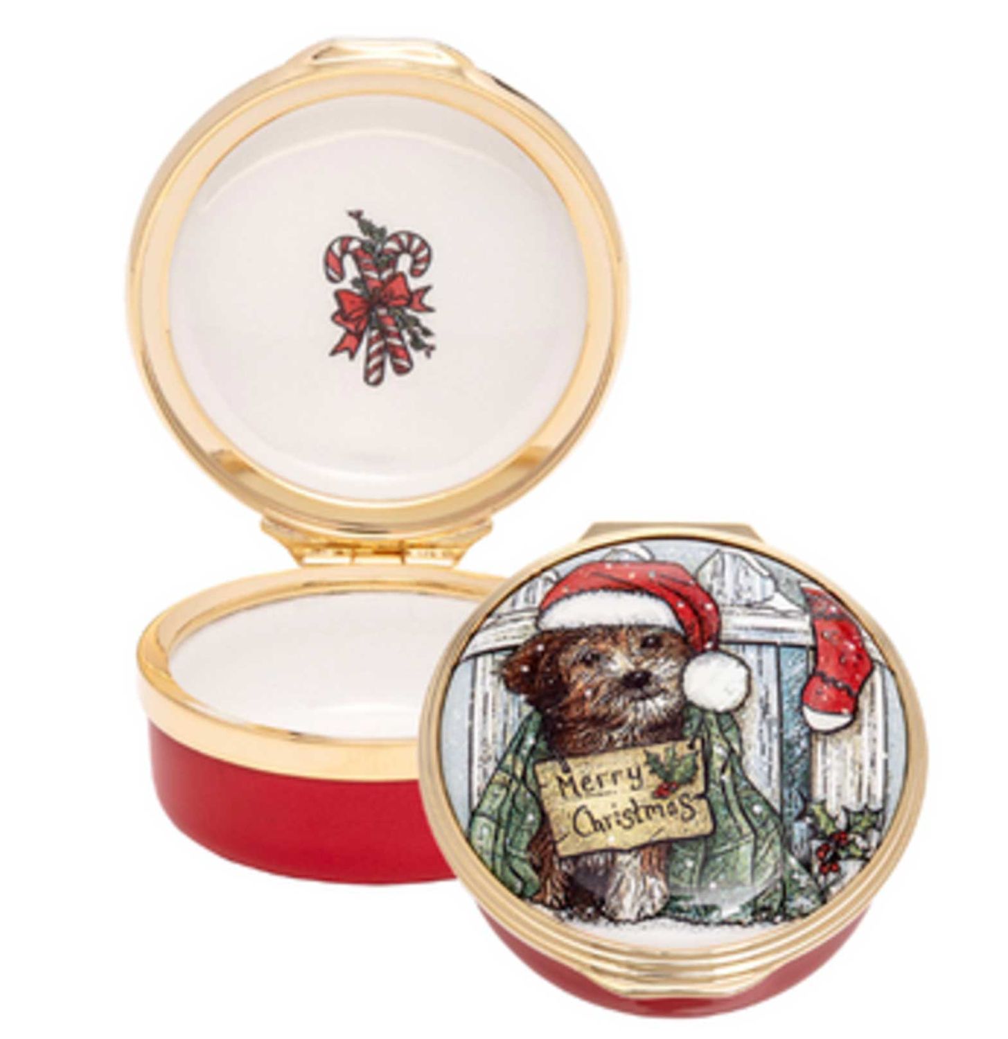 Halcyon Days Merry Christmas Puppy Enamel Box ENMCP0601G, 5056327806974