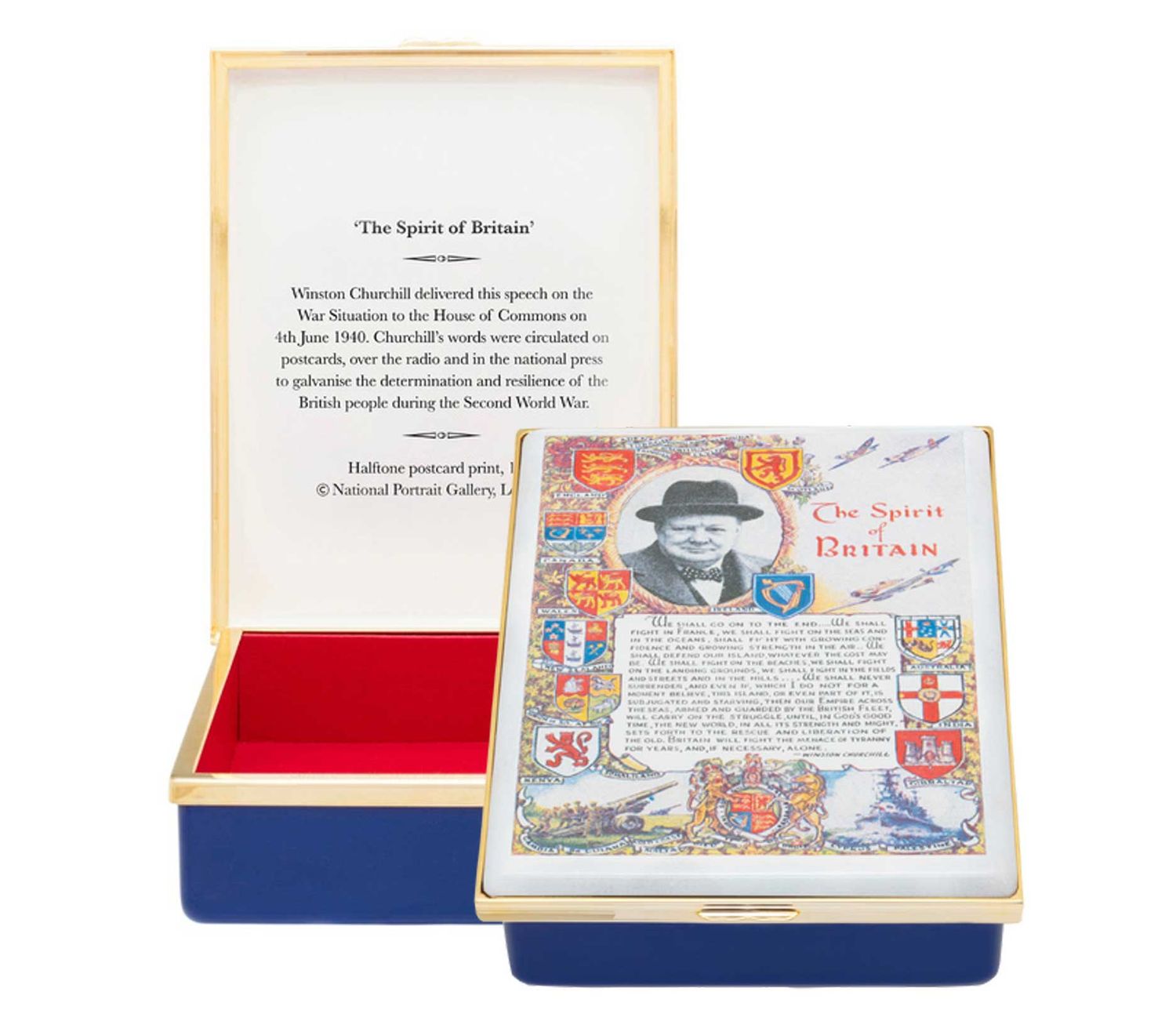 Halcyon Days Churchill Spirit of Britain Lined Enamel Box ENCSB1814LG, 5056327820260