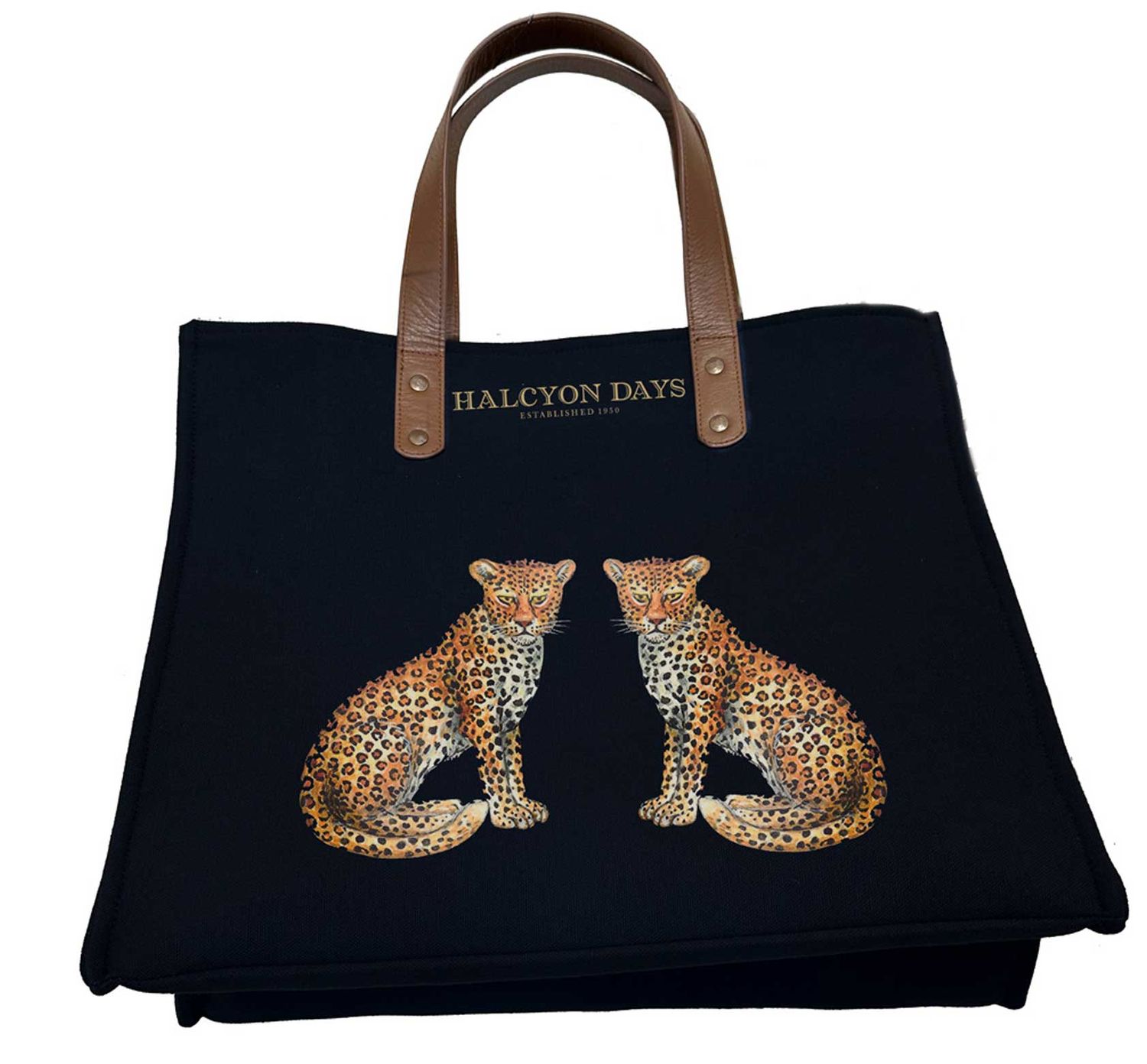 Halcyon Days Twin Leopard Leather Handle Tote Bag SATLD01TOTE, 5055273109979