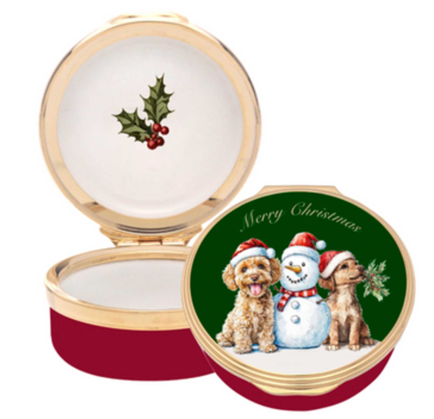 Halcyon Days Merry Puppy Christmas Enamel Box ENMEP0101G, 5055273110357