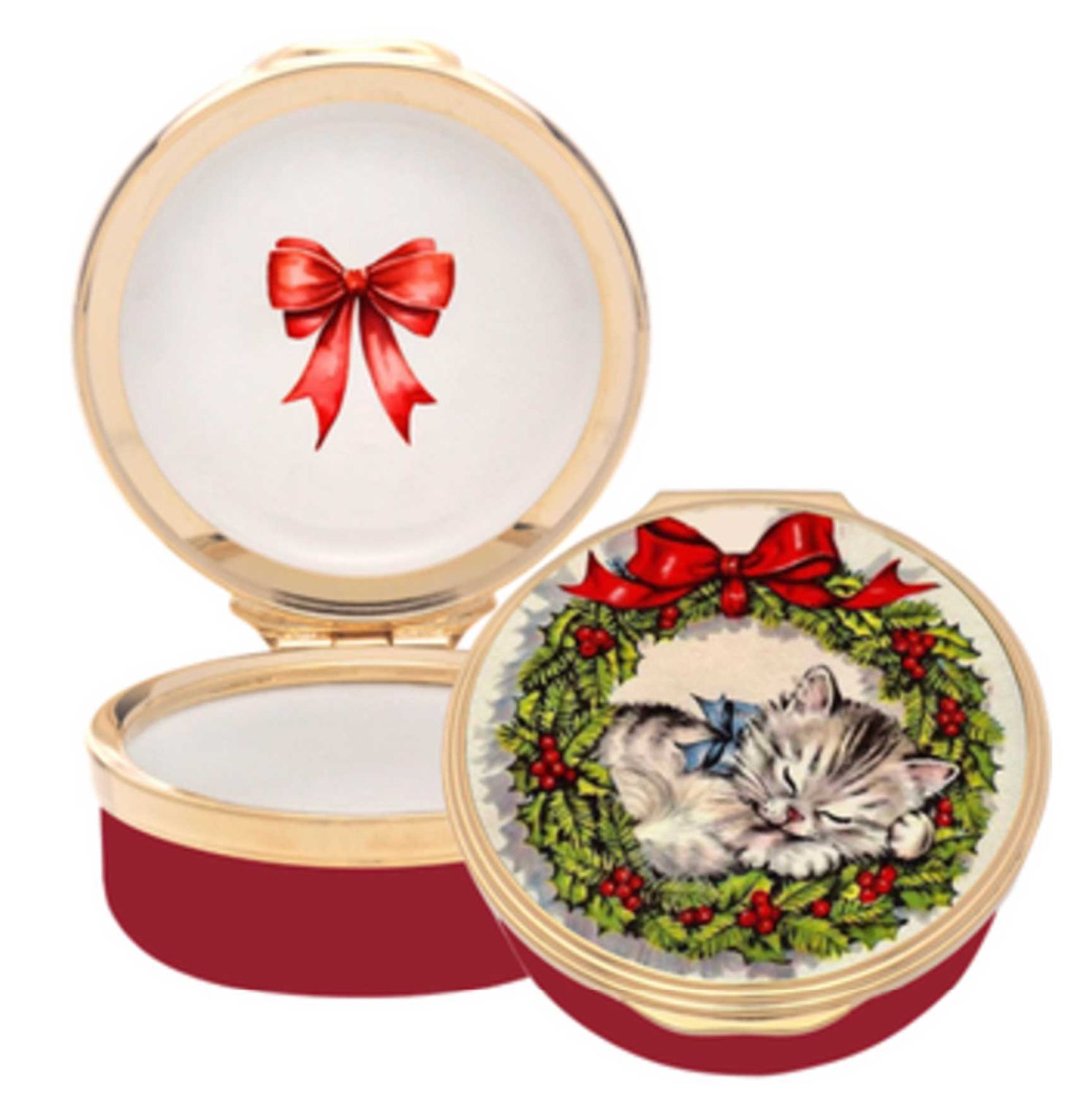 Halcyon Days Pussycat Wreath Enamel Box ENPCW0101G, 5055273110371