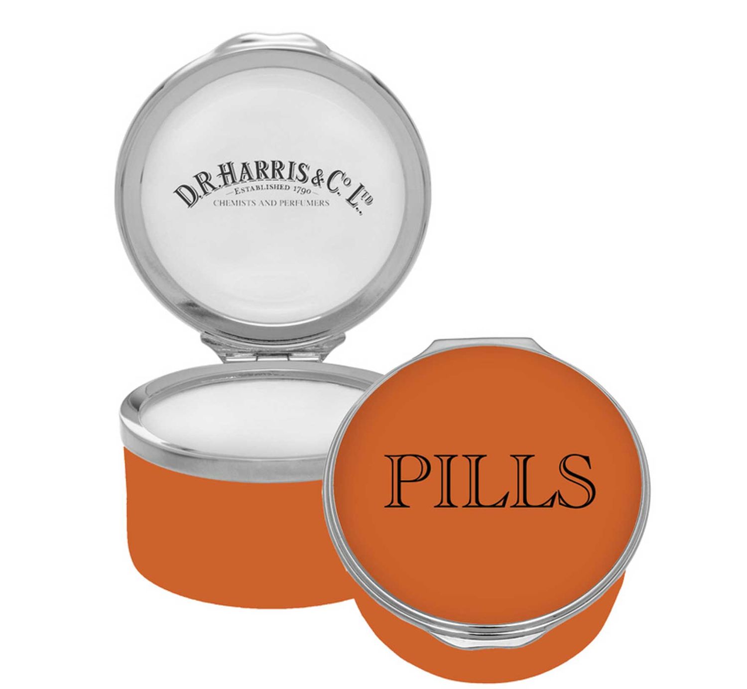 Halcyon Days Dr Harris Pills GP1 Enamel Box Orange Base &amp; LId ENDRP0701P, 5056327822899
