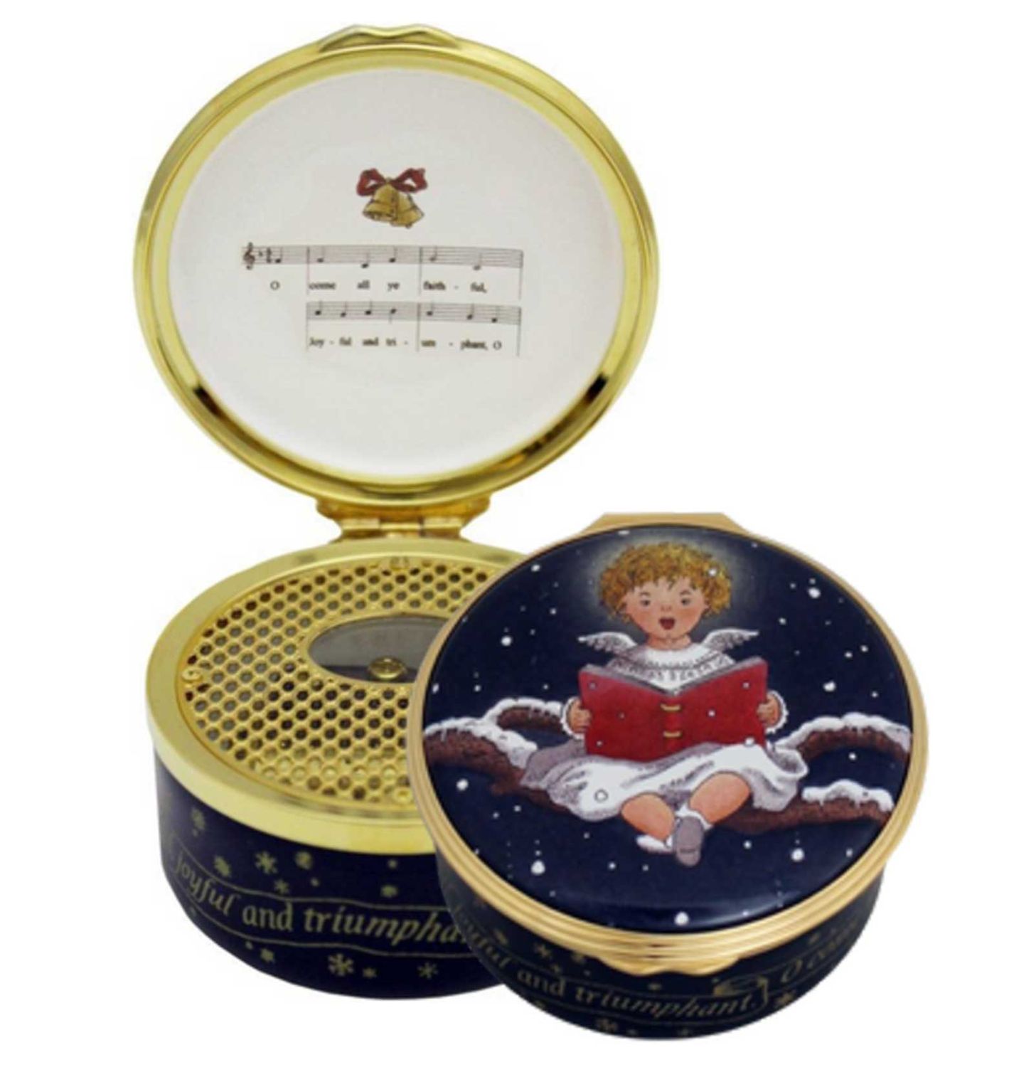 Halcyon Days Cherub Singing Musical Enamel Box O Come All Ye Faithful ENCSI1133MG, 5060171103387
