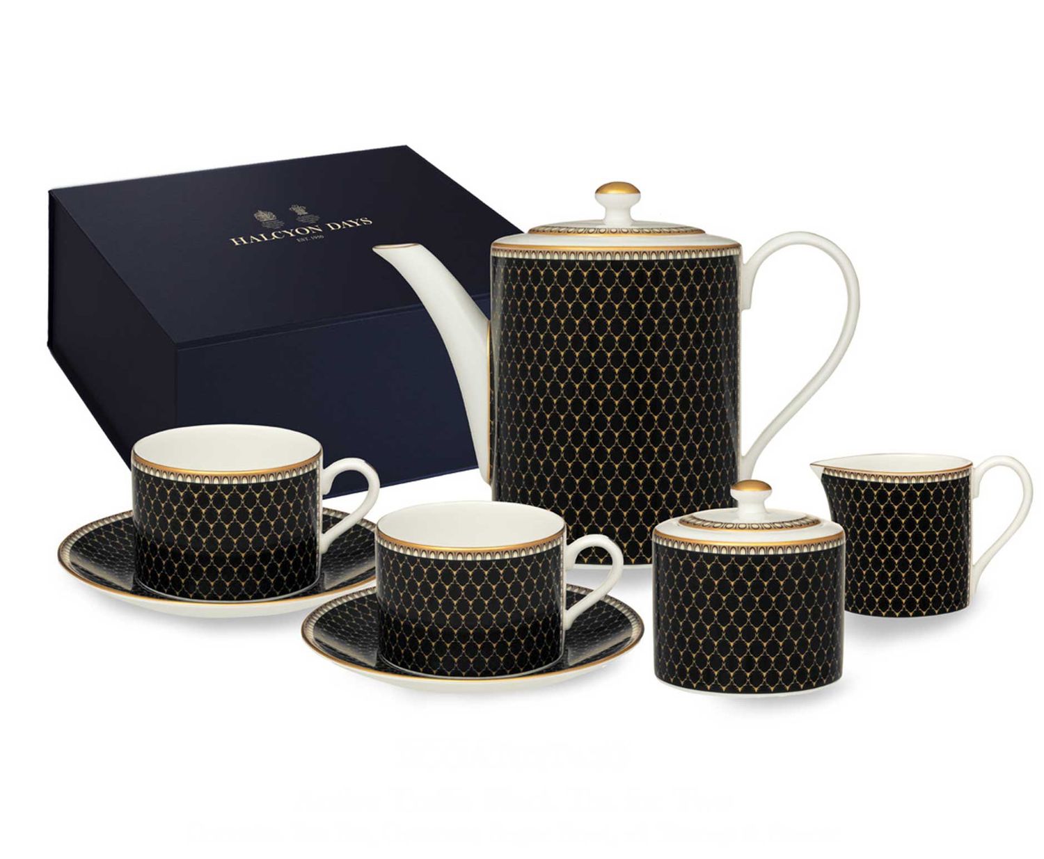 Halcyon Days Antler Trellis Black Tea for Two Boxed Set BCGAT02T42G, 5060171107965