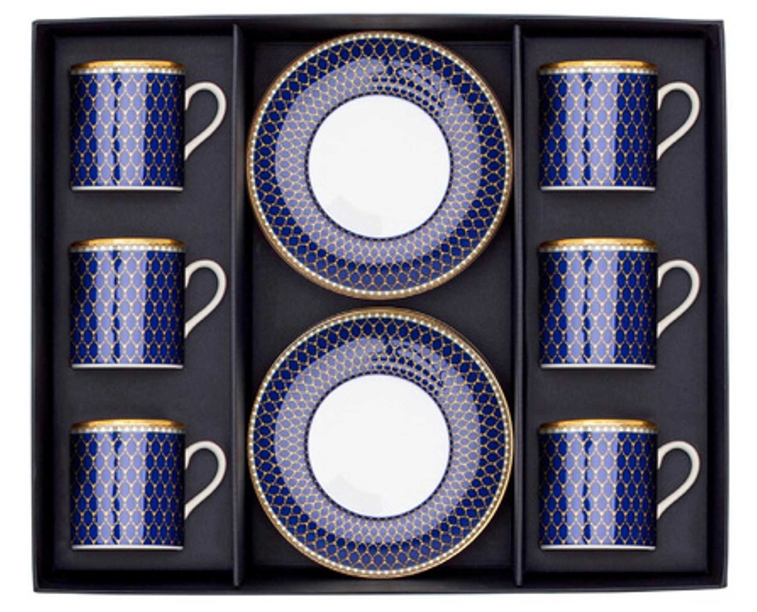 Halcyon Days Antler Trellis Midnight Coffee Cup &amp; Saucer Set of 6 BCGAT11C6G, 5060171100898