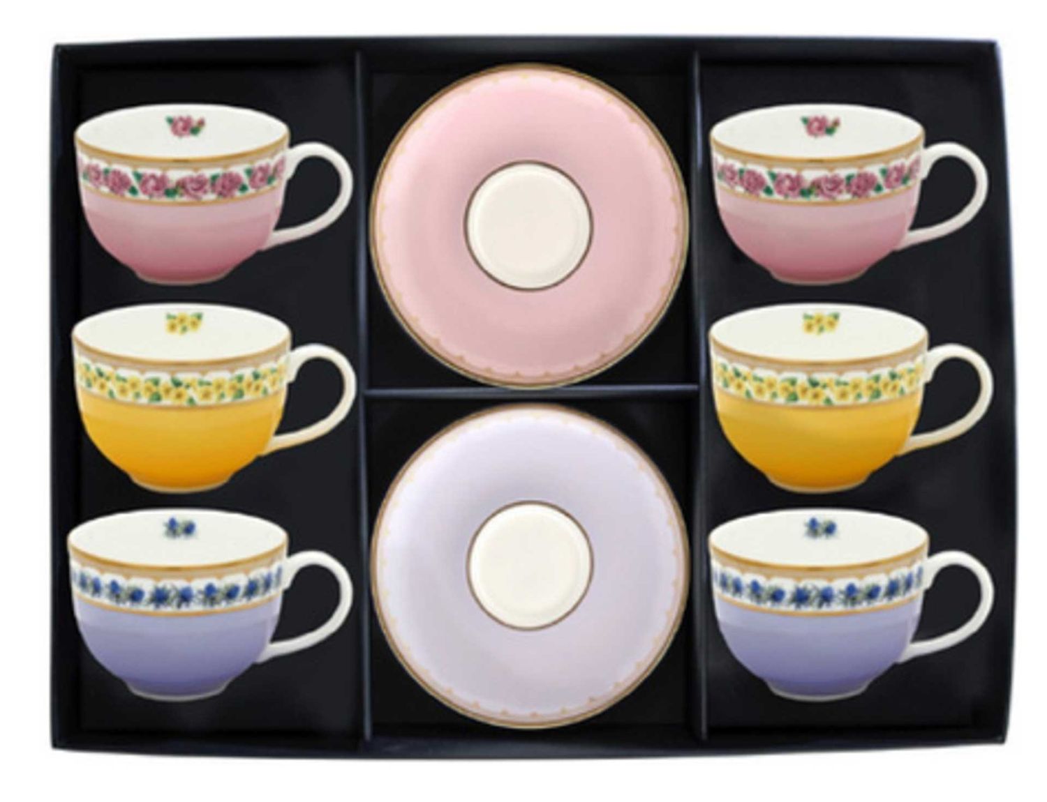 Halcyon Days Shell Garden Teacup &amp; Saucer Mixed Set of 6 Boxed Set BCCSG01T6G, 5056327812319