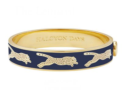 Halcyon Days 13mm Leopard Estate Blue Gold Hinged Bangle HBLEO4913G, 5055273110975