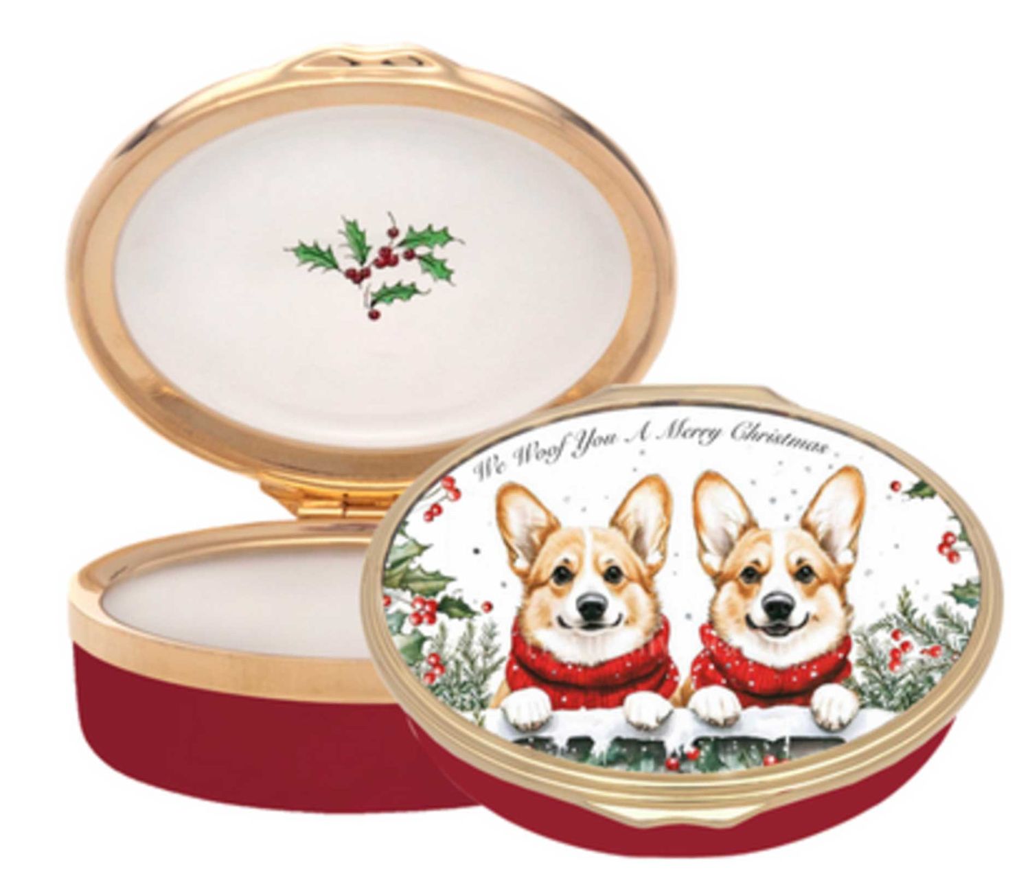 Halcyon Days Christmas Corgis Enamel Box ENCCO0102G, 5055273110401