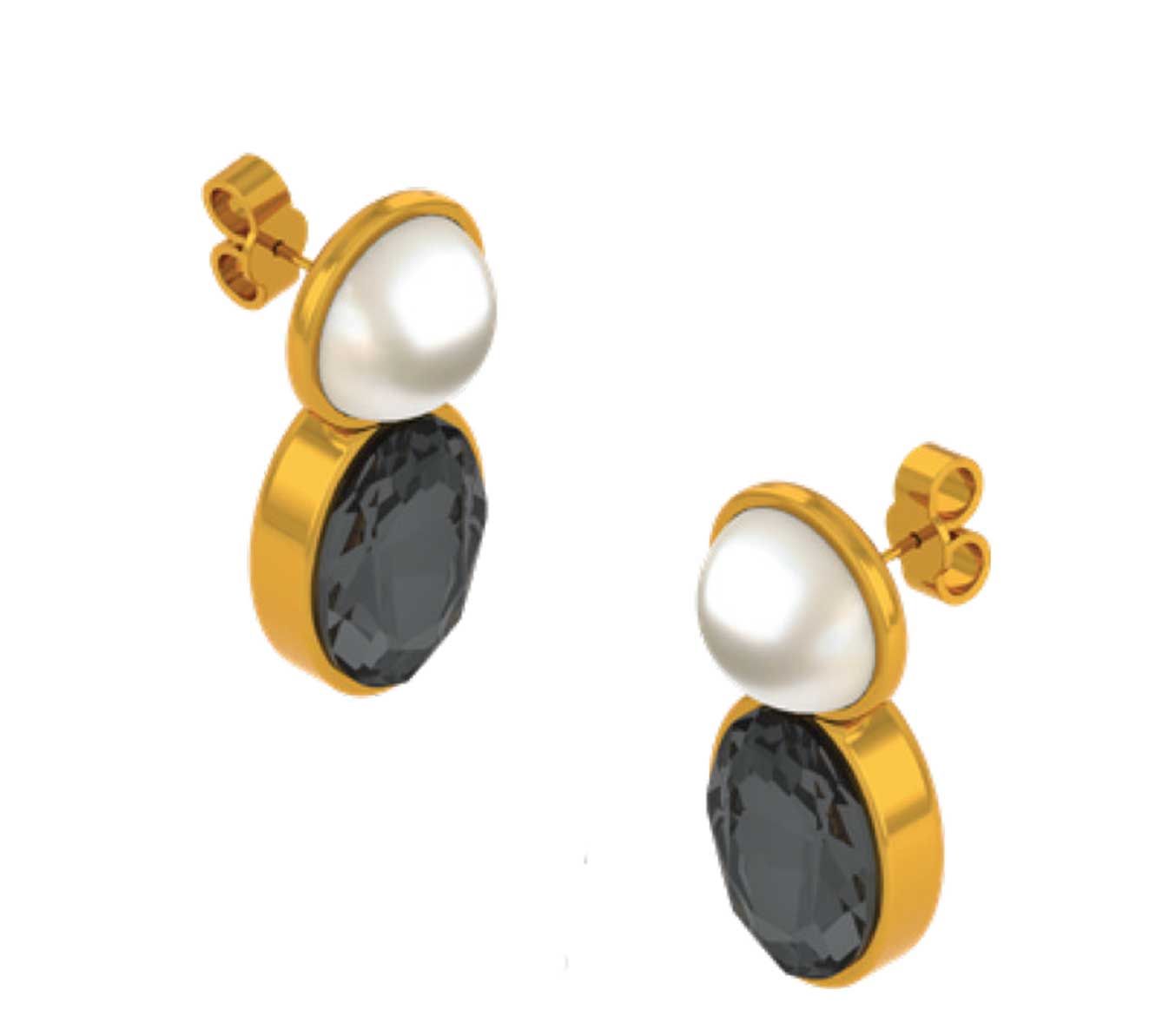 Halcyon Days Aphrodiate Black Pearl Gold Earrings EAAPH42OVG, 5055273110913