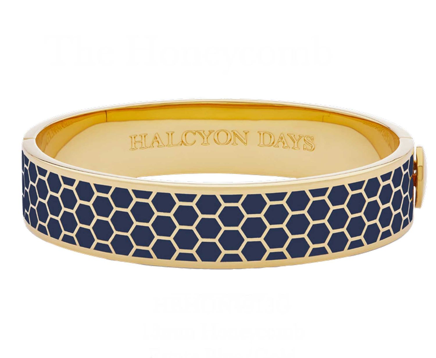 Halcyon Days 13mm Honeycomb Estate Blue Gold Hinged Bangle HBHON4913G, 5055273110968