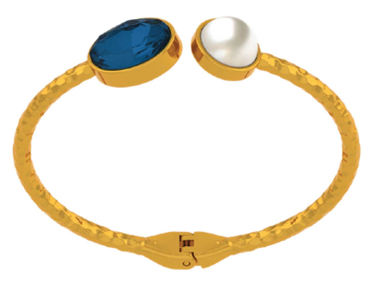 Halcyon Days Aphrodite Sapphire Pearl Gold Hinged Torque Bangle HBAPH5410G, 5055273109535